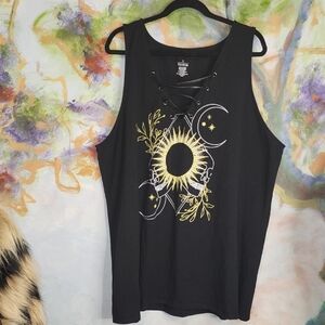 Torrid Black and Yellow Graphic Relaxed Tank Top